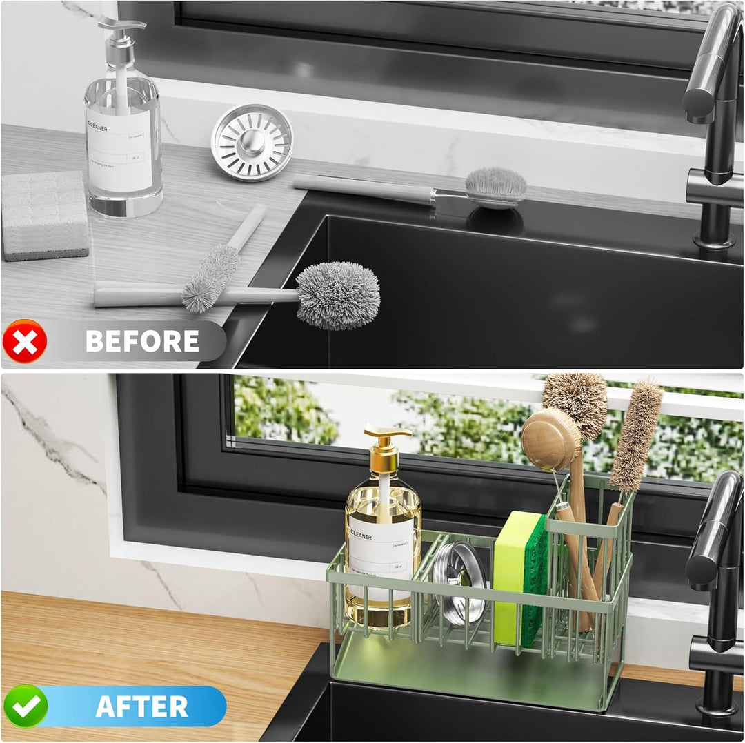 Buy farmhouse furniture Kitchen Sink Caddy, Sponge Holder for Kitchen Sink, Kitchen Sink Organzier and Storage with High Brush Holder, 304 Stainless Gadgets Sink Accessories, Organizadores de Cocina Sage Green - Modern Cottage Farmhouse Furniture