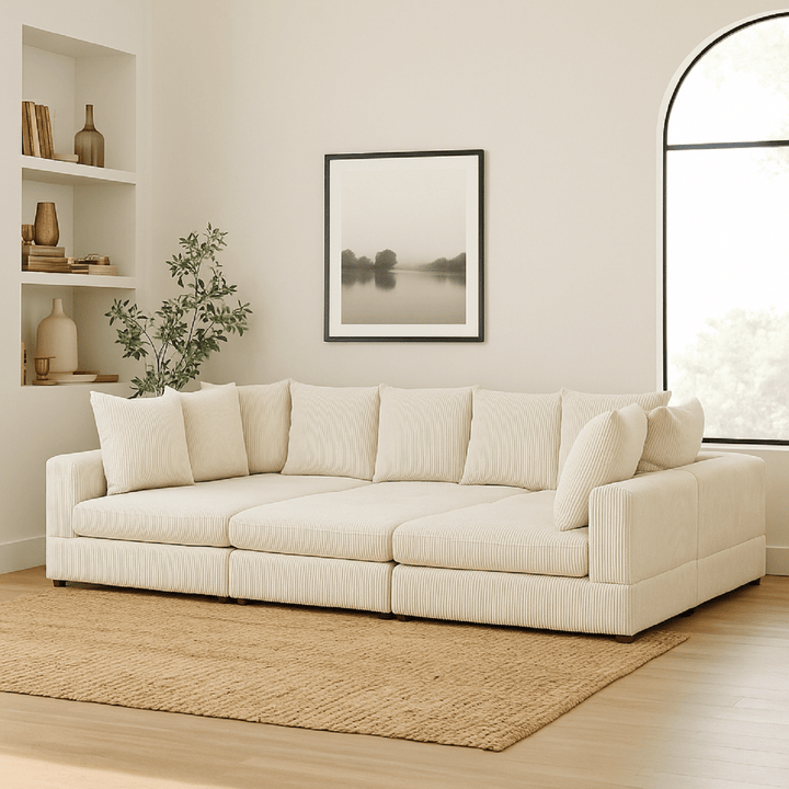 Buy farmhouse furniture The Emma | 6 Piece Farmhouse Off White Modular Corduroy Sectional Sofa Couch - Modern Cottage Farmhouse Furniture
