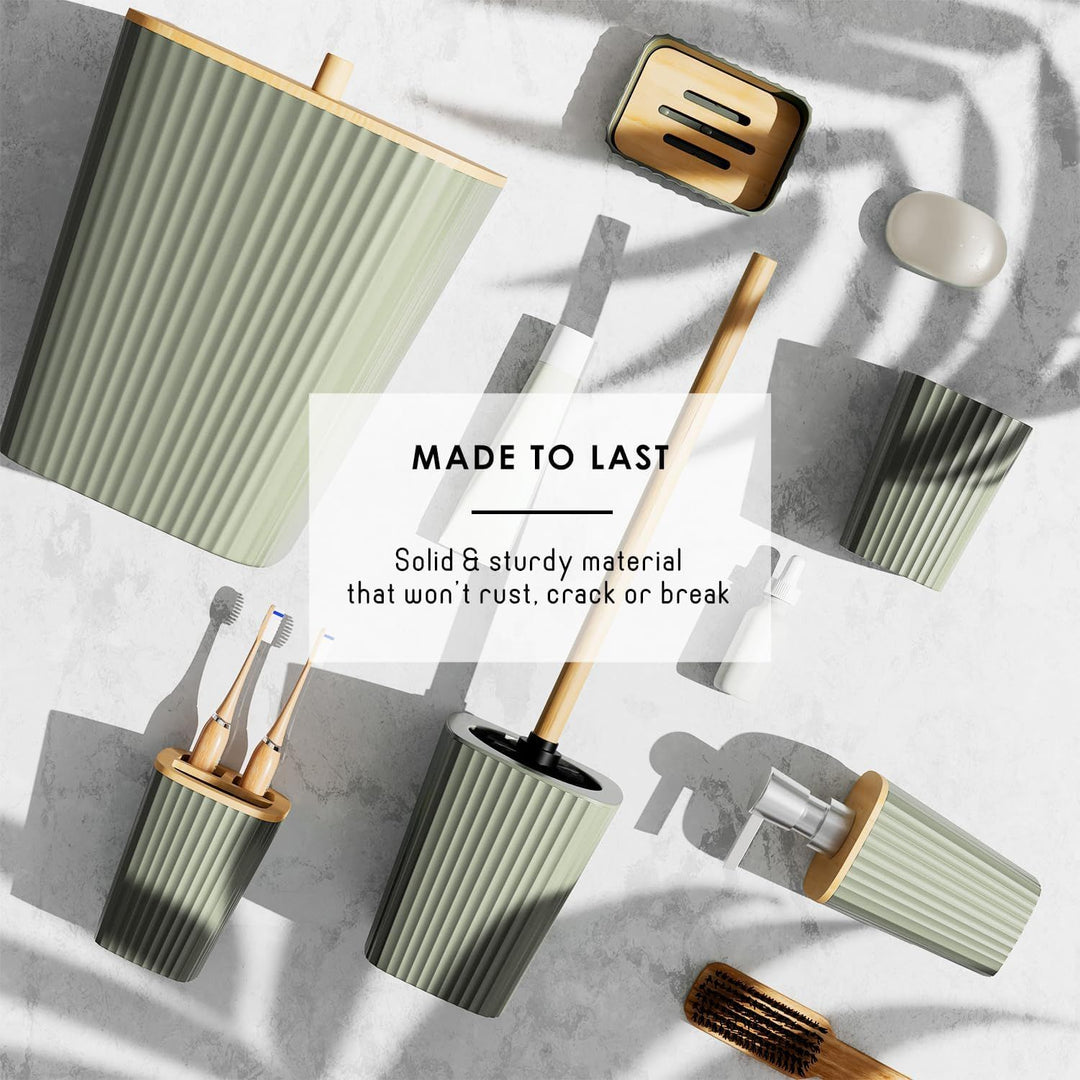 Buy farmhouse furniture Bathroom Set - Sage Green Bathroom Accessories Set, 6PC Bathroom Accessory Set, Bathroom Sets with Toilet Brush, Trash Can &amp; Soap Dispenser - Modern Cottage Farmhouse Furniture