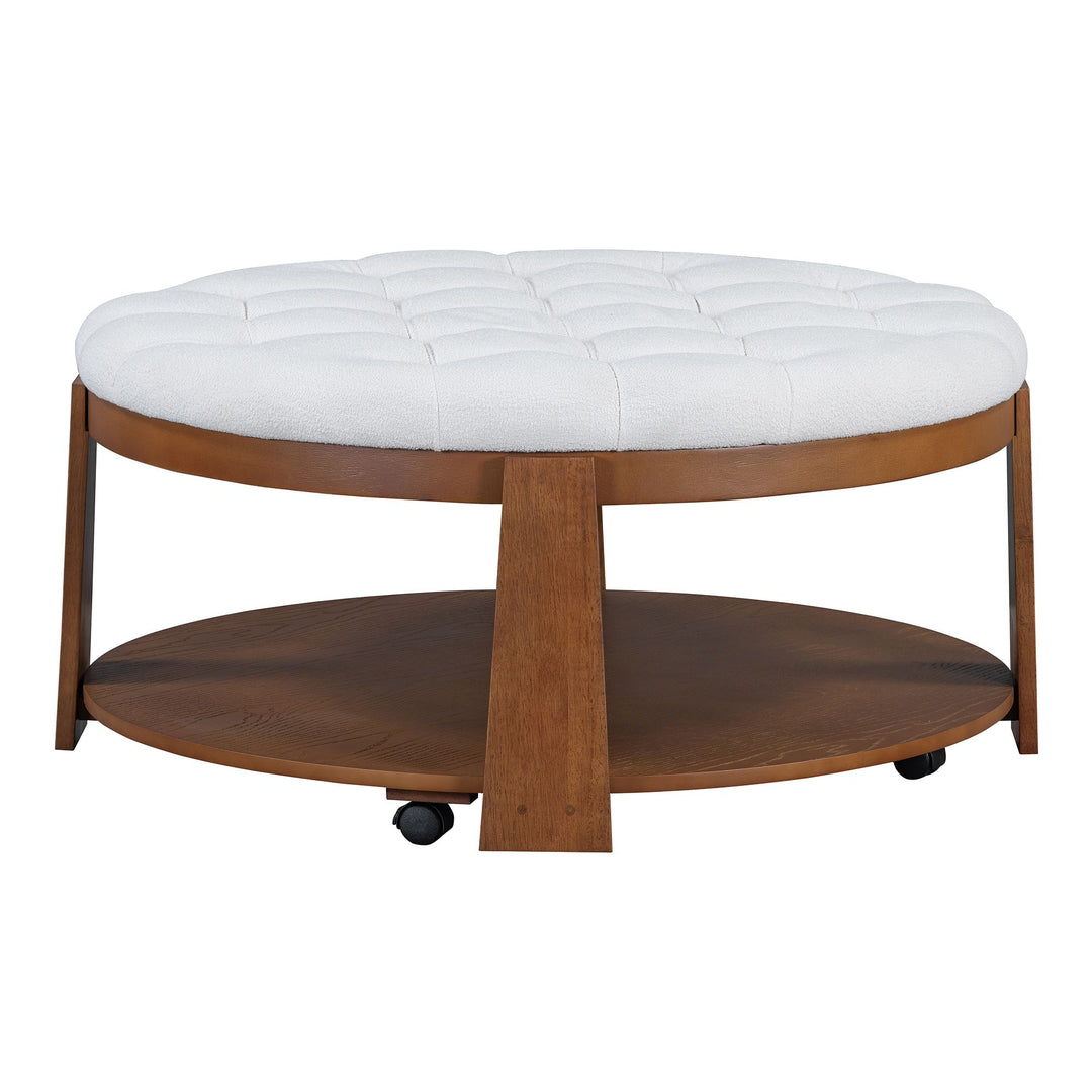 Buy farmhouse furniture Best Farmhouse Ottoman Coffee Table | Large Round 2-Tier Tufted Oversized Ottoman - Modern Cottage Farmhouse Furniture