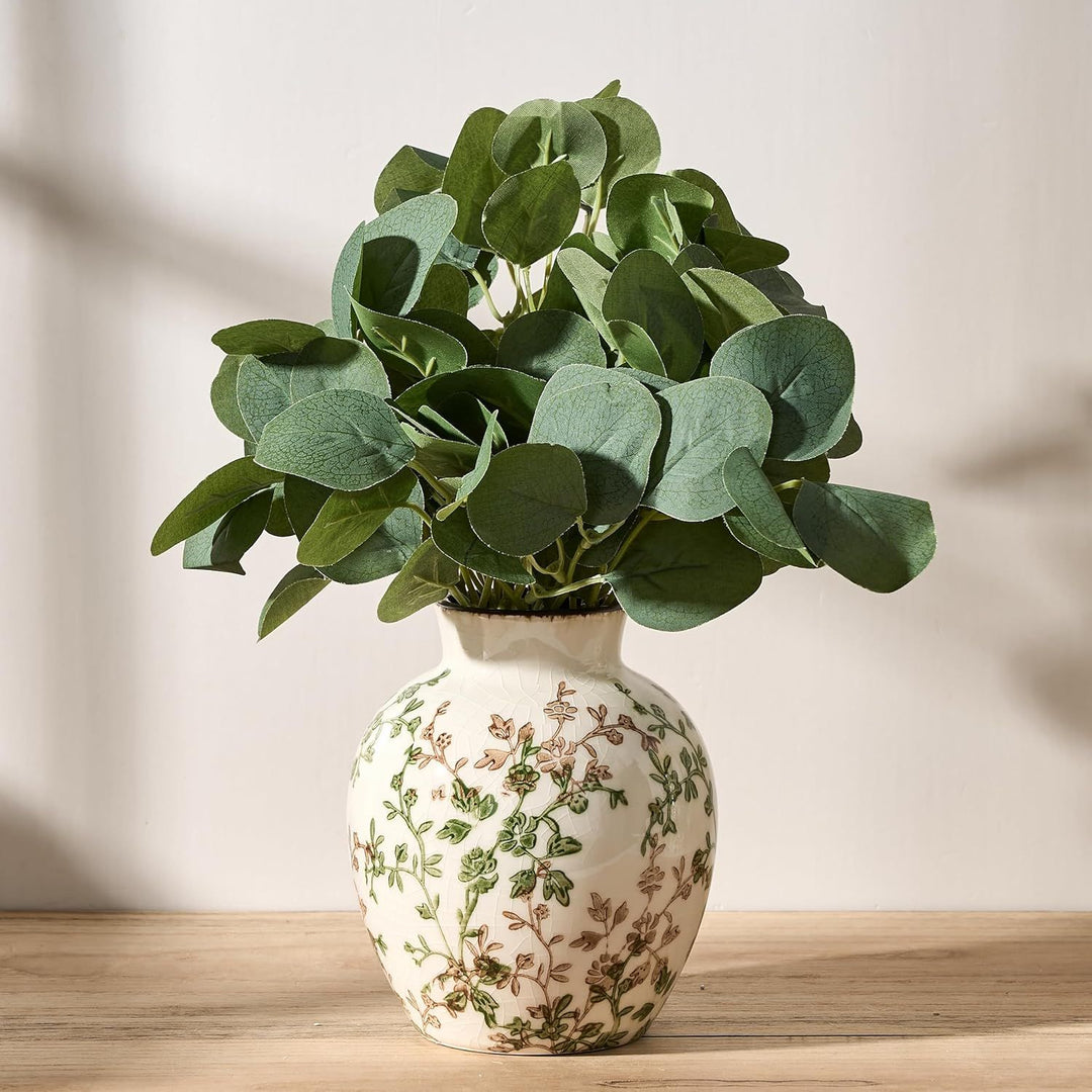 Buy farmhouse furniture Ceramic Green and Beige Antique Vase, 5.83 Inch Retro Ice Cracked Floral Vase, Rustic Farmhouse Vases for Home , Bookshelf, Office, Garden, Tuscan - Modern Cottage Farmhouse Furniture