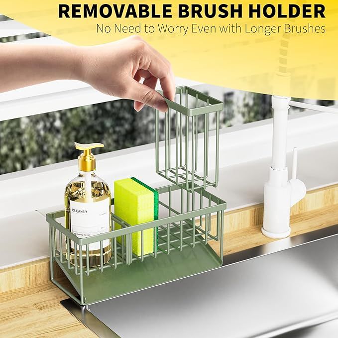 Buy farmhouse furniture Kitchen Sink Caddy, Sponge Holder for Kitchen Sink, Kitchen Sink Organzier and Storage with High Brush Holder, 304 Stainless Gadgets Sink Accessories, Organizadores de Cocina Sage Green - Modern Cottage Farmhouse Furniture