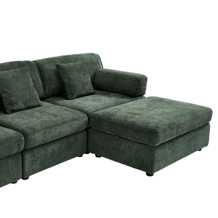 Buy farmhouse furniture Olea Farm | Oversized Green L-Shape 4 Seater Modular Farmhouse Sofa Couch - Modern Cottage Farmhouse Furniture