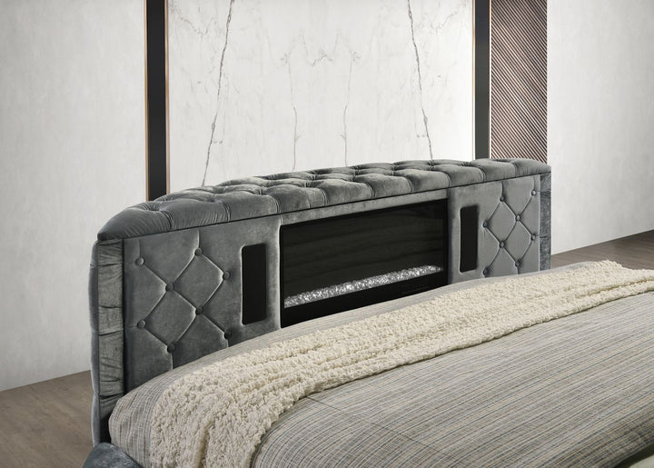 Buy farmhouse furniture 1pc Luxurious Circular King Size Bed Deeply Tufted Headboard Nail Head Trim Upholstered - Modern Cottage Farmhouse Furniture