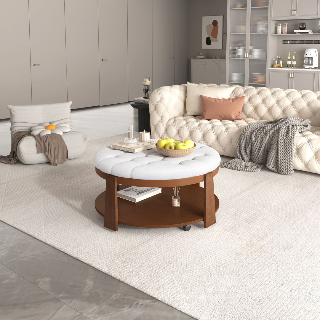 Buy farmhouse furniture Best Farmhouse Ottoman Coffee Table | Large Round 2-Tier Tufted Oversized Ottoman - Modern Cottage Farmhouse Furniture
