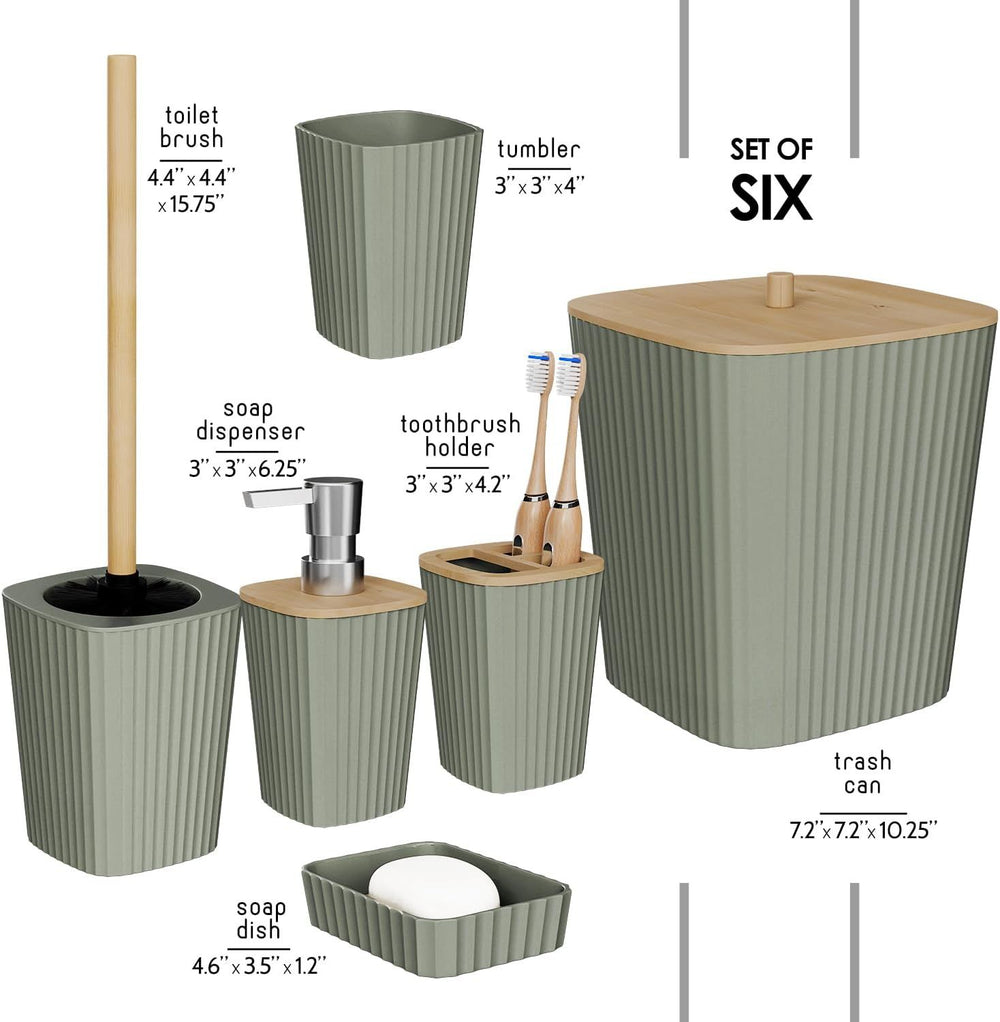 Buy farmhouse furniture Bathroom Set - Sage Green Bathroom Accessories Set, 6PC Bathroom Accessory Set, Bathroom Sets with Toilet Brush, Trash Can & Soap Dispenser - Modern Cottage Farmhouse Furniture