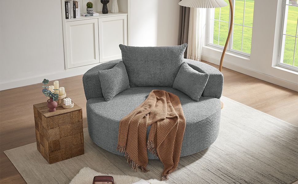 Buy farmhouse furniture Quiet Slate | Modern Gray Contemporary Swivel Circle Circular Sofa Accent Chair - Modern Cottage Farmhouse Furniture