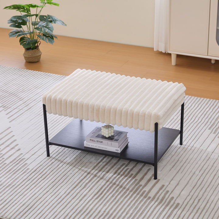 Buy farmhouse furniture Best Farmhouse Wide Upholstered Tufted Foot Rest with Black Metal Legs - Modern Cottage Farmhouse Furniture