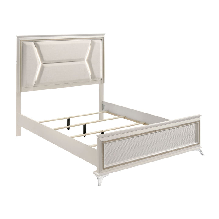 Buy farmhouse furniture 1pc Modern Luxury Queen Bed Upholstered Headboard with LED Lighting Wooden Bedroom Furniture Antique White Finish and Gold - Modern Cottage Farmhouse Furniture