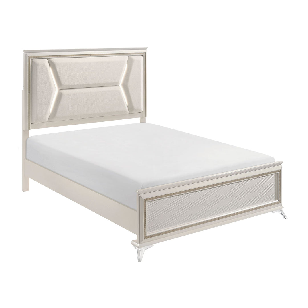 Buy farmhouse furniture 1pc Modern Luxury Queen Bed Upholstered Headboard with LED Lighting Wooden Bedroom Furniture Antique White Finish and Gold - Modern Cottage Farmhouse Furniture