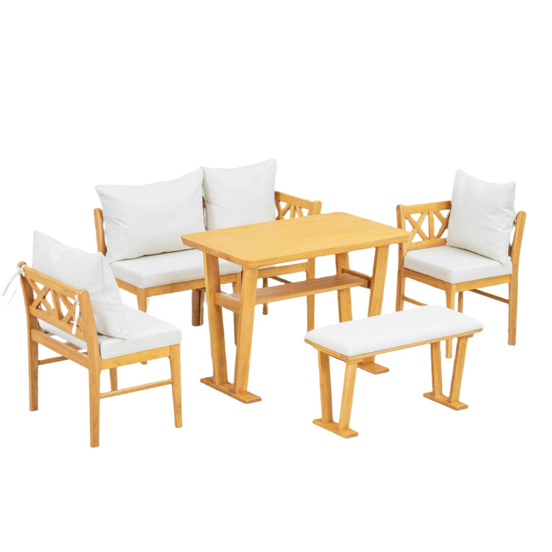 Buy farmhouse furniture Small Farmhouse Solid Wood Kitchen Nook Dining Room Breakfast Nook Table Set for 6, Space Saving High Top Corner Dining Table with Bench and Chairs (6 Piece) - Modern Cottage Farmhouse Furniture