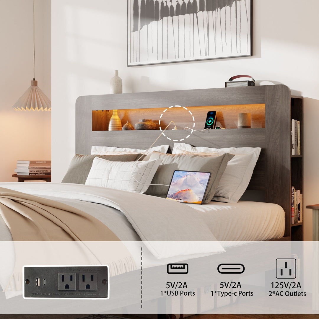 Buy farmhouse furniture Iron Oak | Dark Grey King Size Cottage Farmhouse Bed Frame - Modern Cottage Farmhouse Furniture