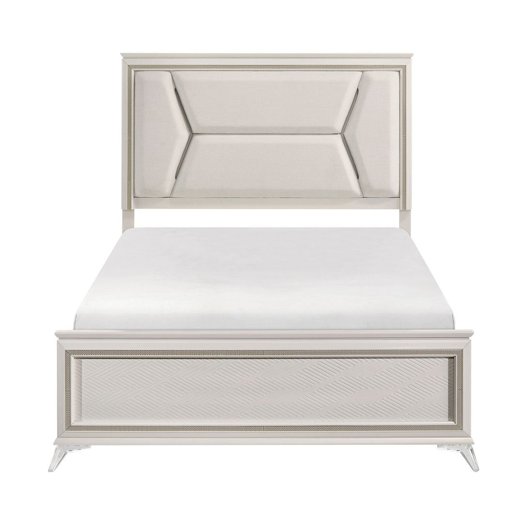 Buy farmhouse furniture 1pc Modern Luxury Queen Bed Upholstered Headboard with LED Lighting Wooden Bedroom Furniture Antique White Finish and Gold - Modern Cottage Farmhouse Furniture