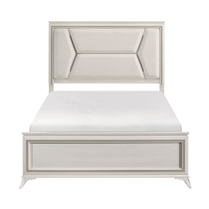 Buy farmhouse furniture 1pc Modern Luxury Queen Bed Upholstered Headboard with LED Lighting Wooden Bedroom Furniture Antique White Finish and Gold - Modern Cottage Farmhouse Furniture