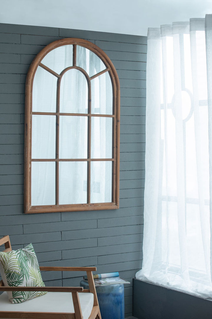 Buy farmhouse furniture Elegant Farmhouse Large Arched Accent Mirror in Brown Frame - Modern Cottage Farmhouse Furniture