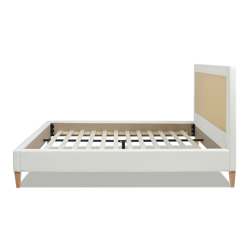 Buy farmhouse furniture Haley Upholstered Cane-Back Platform Bed, King, Antique White Polyester - Modern Cottage Farmhouse Furniture
