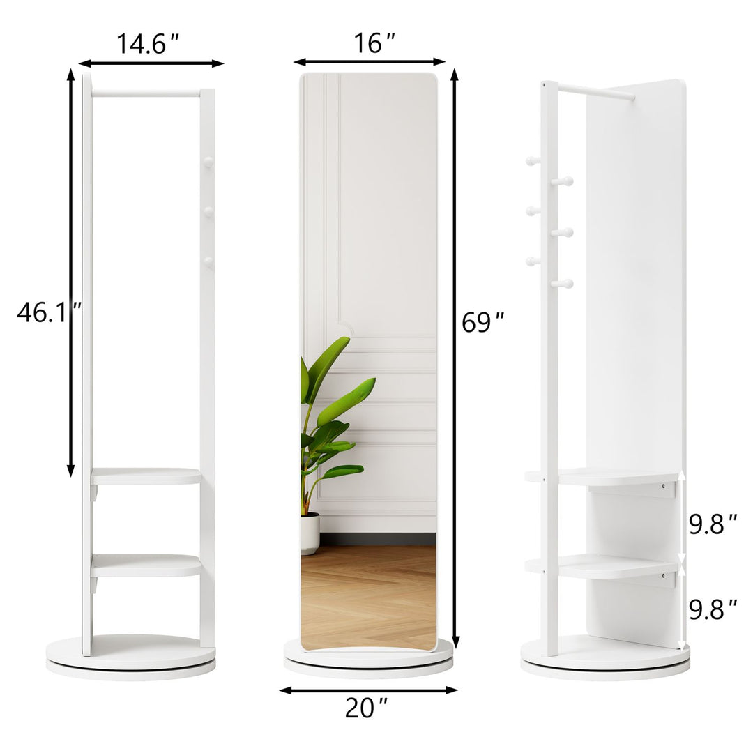 Buy farmhouse furniture Multifunctional Full Length Mirror with Coat Storage Rack - 360° Rotating Design for Bedroom and Closet in Beautiful White Finish - Modern Cottage Farmhouse Furniture