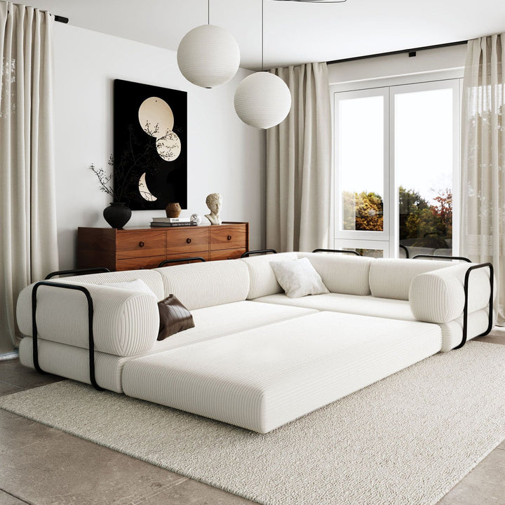 Buy farmhouse furniture Le Marie • White L-Shaped Modular Modern European Farmhouse Style Sofa Bed - Modern Cottage Farmhouse Furniture