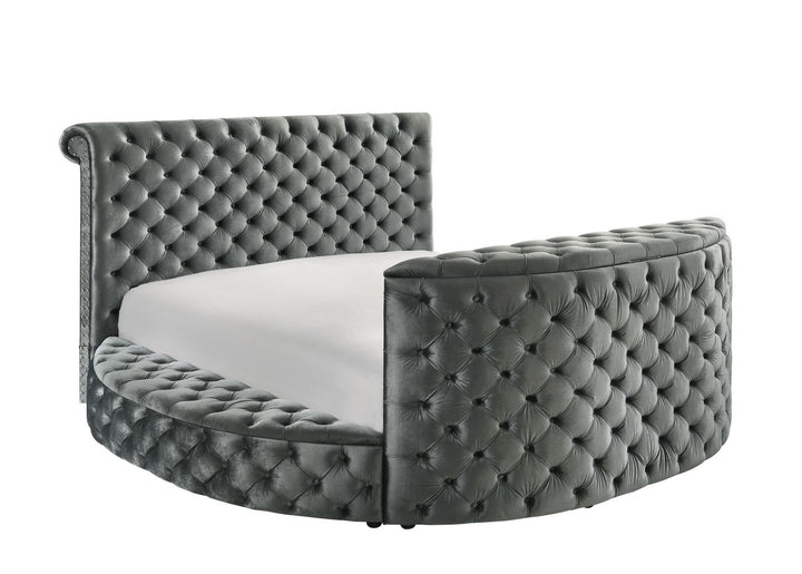 Buy farmhouse furniture 1pc Luxurious Circular King Size Bed Deeply Tufted Headboard Nail Head Trim Upholstered - Modern Cottage Farmhouse Furniture