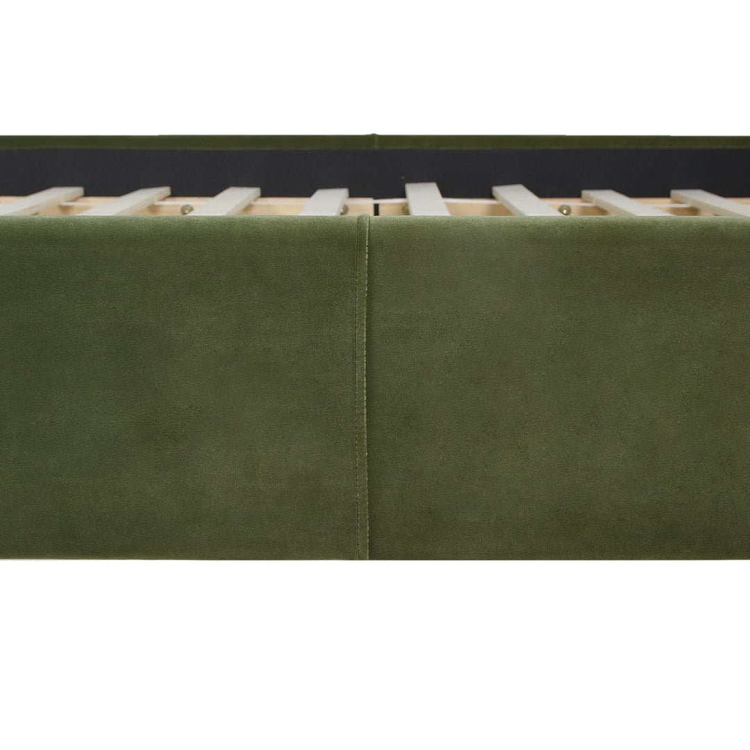 Buy farmhouse furniture Stockholm Modern Wavy Headboard Platform Bed, King, Olive Green Performance Velvet - Modern Cottage Farmhouse Furniture