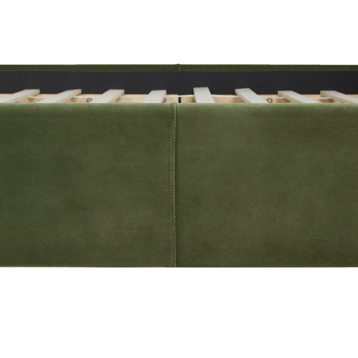 Buy farmhouse furniture Stockholm Modern Wavy Headboard Platform Bed, King, Olive Green Performance Velvet - Modern Cottage Farmhouse Furniture