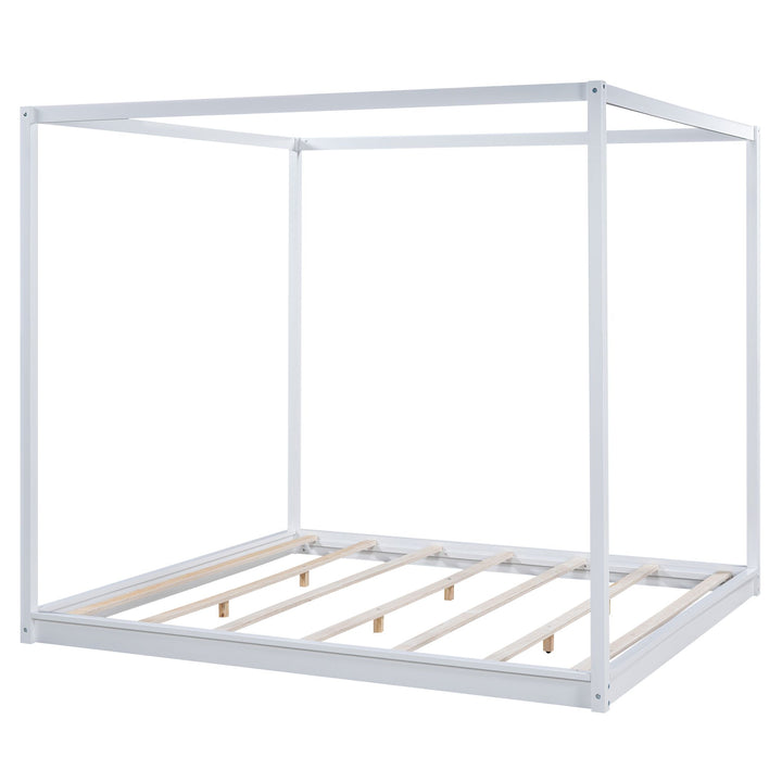 Buy farmhouse furniture King Size Canopy Platform Bed with Support Legs,White - Modern Cottage Farmhouse Furniture