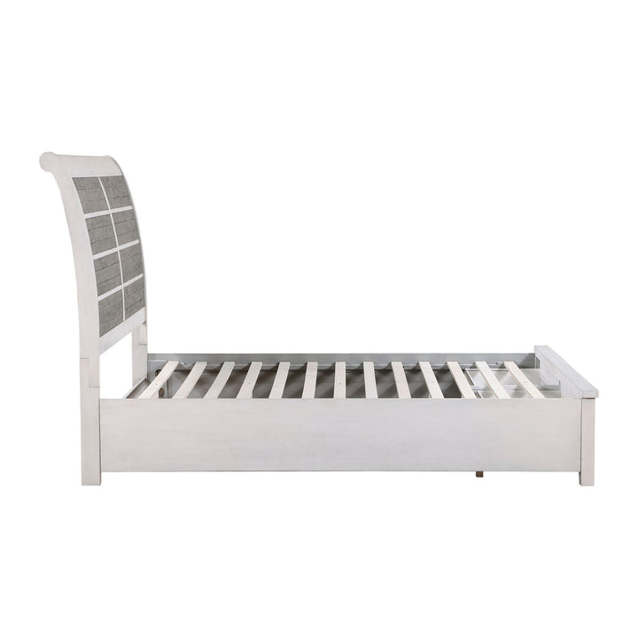 Buy farmhouse furniture Antique White and Gray Finish Queen Platform Bed with Footboard Storage Classic Design Wooden Furniture 1pc - Modern Cottage Farmhouse Furniture