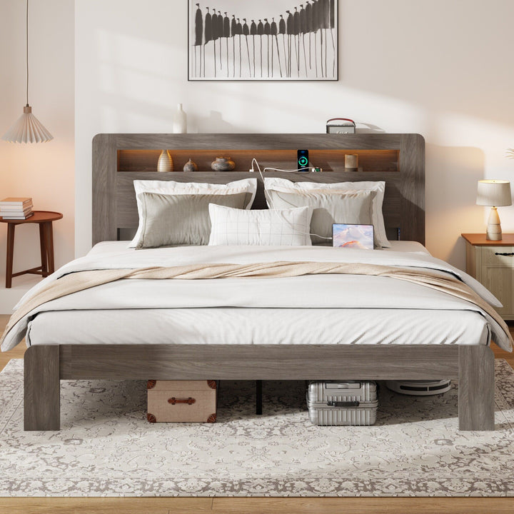 Buy farmhouse furniture Iron Oak | Dark Grey King Size Cottage Farmhouse Bed Frame - Modern Cottage Farmhouse Furniture
