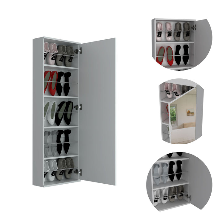 Buy farmhouse furniture Modern Connecticut Shoe Storage Rack with Mirror - Elegant Wall Mount Design for Five Shelves - Modern Cottage Farmhouse Furniture