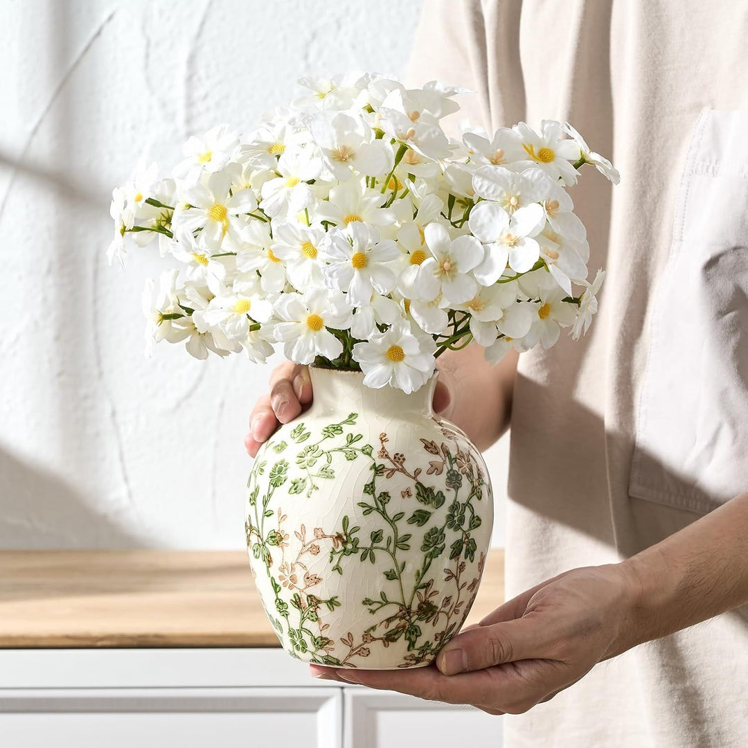 Buy farmhouse furniture Ceramic Green and Beige Antique Vase, 5.83 Inch Retro Ice Cracked Floral Vase, Rustic Farmhouse Vases for Home , Bookshelf, Office, Garden, Tuscan - Modern Cottage Farmhouse Furniture