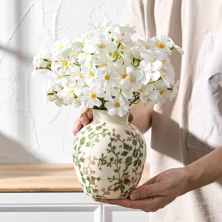 Buy farmhouse furniture Ceramic Green and Beige Antique Vase, 5.83 Inch Retro Ice Cracked Floral Vase, Rustic Farmhouse Vases for Home , Bookshelf, Office, Garden, Tuscan - Modern Cottage Farmhouse Furniture