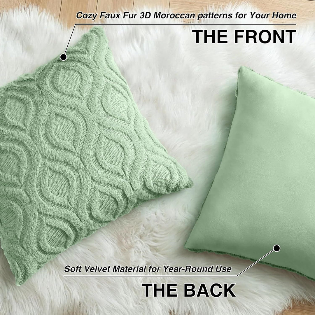 Buy farmhouse furniture Throw Pillow Covers 18x18 Inch Set of 2, Soft Plush Faux Wool Sage Green Solid Couch Pillow Covers, Accent Farmhouse Neutral Square Pillow Cases for Sofa Bed Living Room - Modern Cottage Farmhouse Furniture