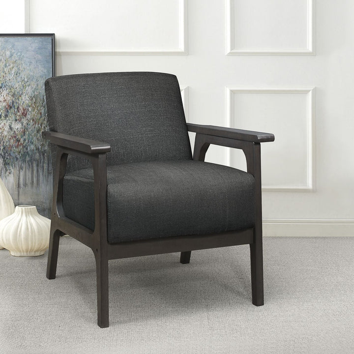 Buy farmhouse furniture Dark Gray Fabric Upholstered Accent Chair 1pc Solid Rubberwood Antique Gray Finish Living Room Furniture - Modern Cottage Farmhouse Furniture
