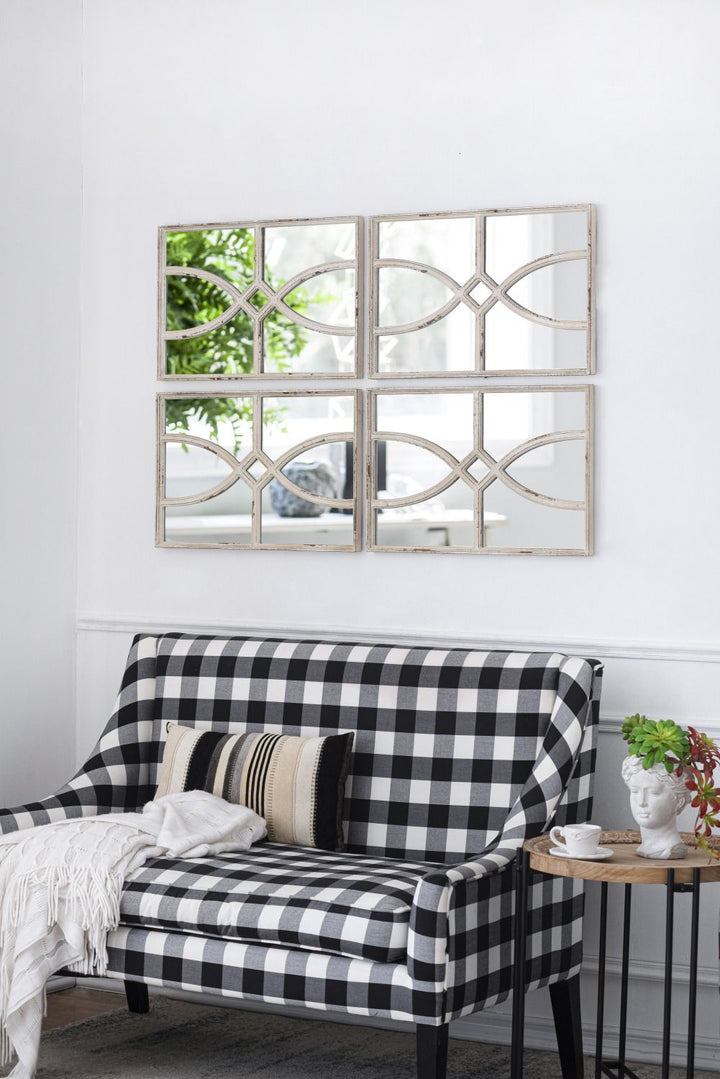 Buy farmhouse furniture Distressed White Rectangular Wall Mirrors - Set of 2, Versatile Home Decor for Living Room, Vertical &amp; Horizontal Display - Modern Cottage Farmhouse Furniture