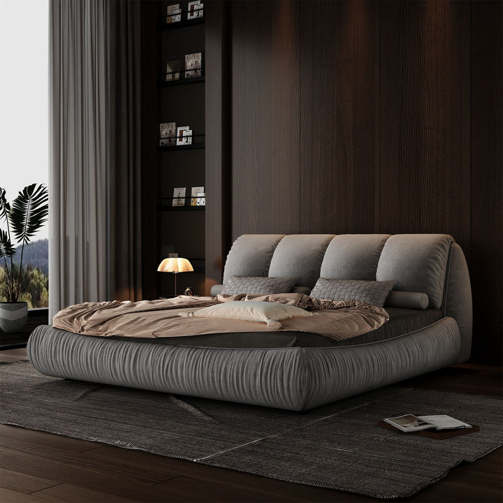 Buy farmhouse furniture King Size Luxury Upholstered Platform Bed with Oversized Padded Backrest and Solid Wood Frame,suitable for Multiple heights of mattresses,Grey(Old Sku:W1885S00007) - Modern Cottage Farmhouse Furniture