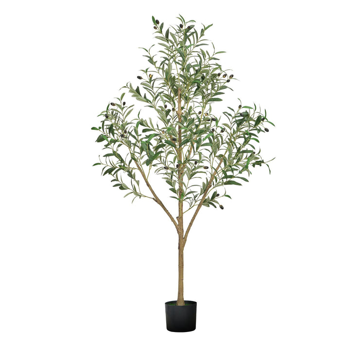 Buy farmhouse furniture 5FT Artificial Olive Tree with Black Pot, Tall Fake Tree with Natural Wood Trunk &amp; Realistic Green Leaves and Fruits, Indoor Faux Plant for Home, Office, Living Room, Corner Decor - Modern Cottage Farmhouse Furniture