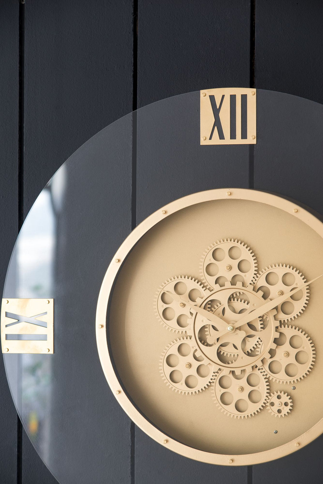 Buy farmhouse furniture 23.5" Wall Clock Round Moving Gear Roman Numeral - Modern Cottage Farmhouse Furniture