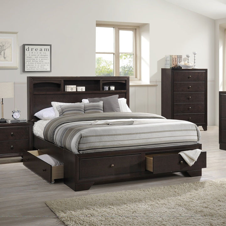 Buy farmhouse furniture Modern bedroom Storage Eastern King Size Bed Drawers Storage Headboard Footboard 1pc Bed Only. - Modern Cottage Farmhouse Furniture
