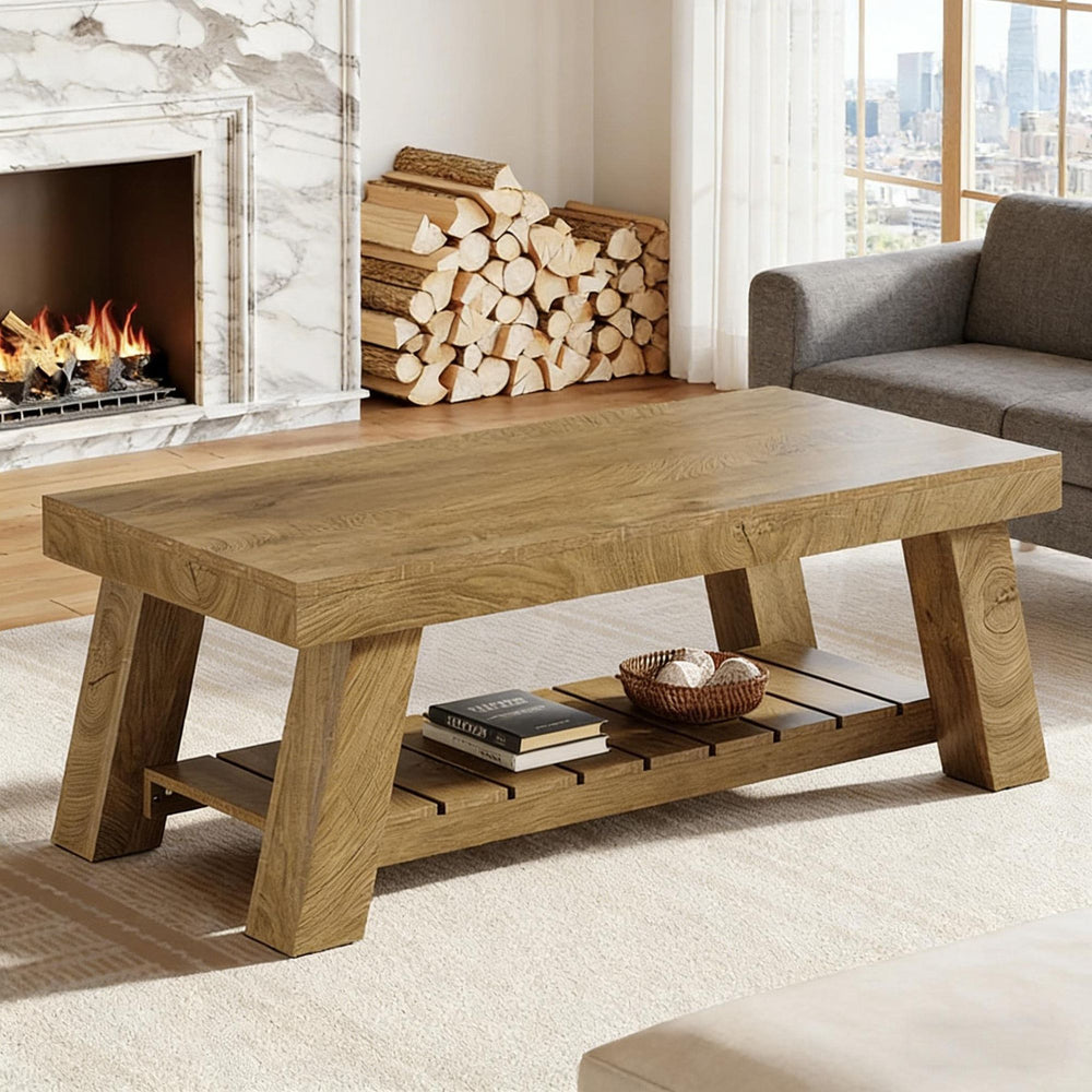 Buy farmhouse furniture Rectangular Farmhouse Coffee Table with 2-Tier Storage - Modern Cottage Farmhouse Furniture
