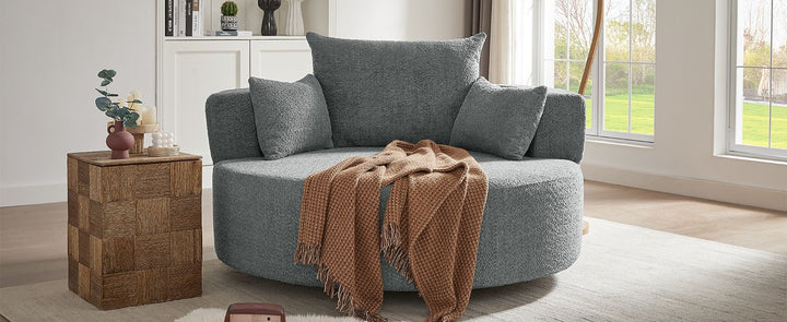 Buy farmhouse furniture Quiet Slate | Modern Gray Contemporary Swivel Circle Circular Sofa Accent Chair - Modern Cottage Farmhouse Furniture