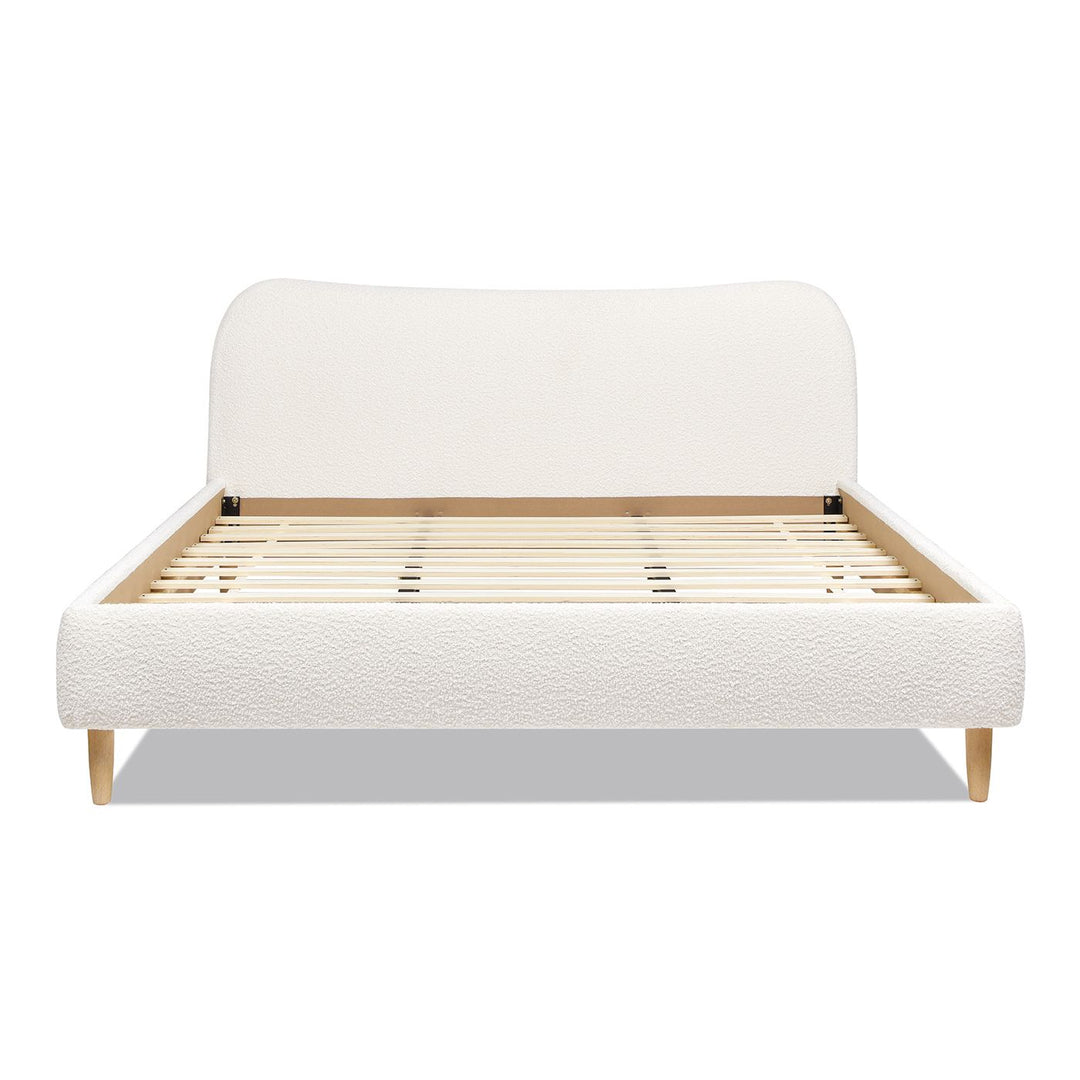 Buy farmhouse furniture Roman Curved Headboard Upholstered Platform Bed, King, Ivory White Boucle - Modern Cottage Farmhouse Furniture