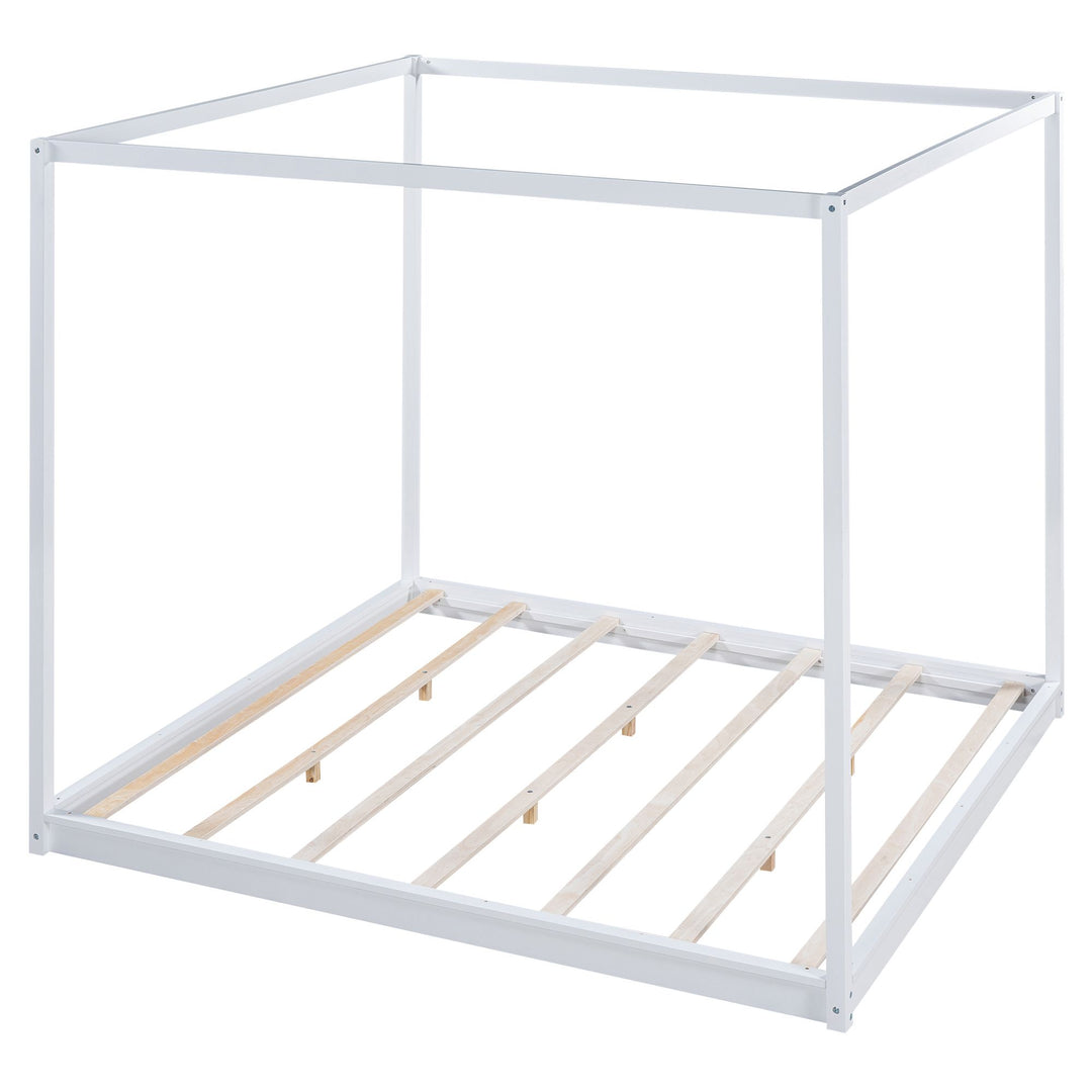 Buy farmhouse furniture King Size Canopy Platform Bed with Support Legs,White - Modern Cottage Farmhouse Furniture