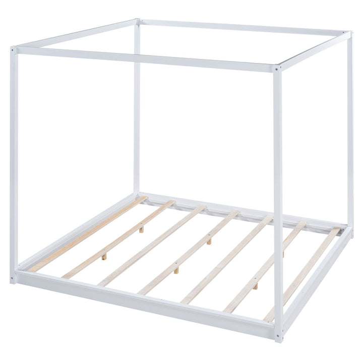 Buy farmhouse furniture King Size Canopy Platform Bed with Support Legs,White - Modern Cottage Farmhouse Furniture