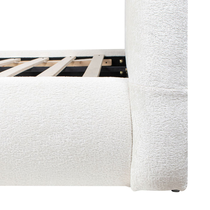 Buy farmhouse furniture Archie Puffy Grounded Upholstered Platform Bed, King, Almond White - Modern Cottage Farmhouse Furniture