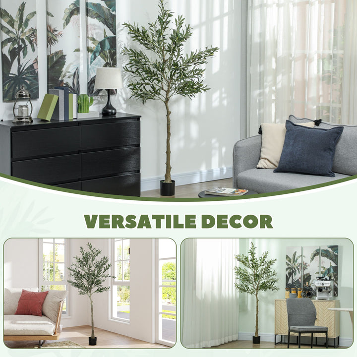 Buy farmhouse furniture 6ft Artificial Olive Tree in Pot with Silk Leaves, Fruits, Faux Tree, Indoor Fake Plant for Home - Modern Cottage Farmhouse Furniture