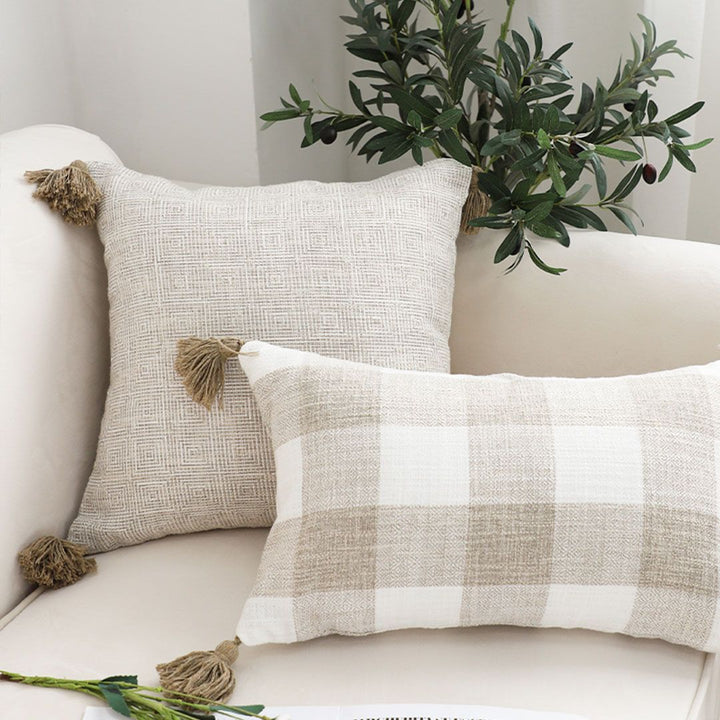Buy farmhouse furniture Beige &amp; Cream Rib Knit Cottage Farmhouse Textured Cotton Pillow Case - Modern Cottage Farmhouse Furniture