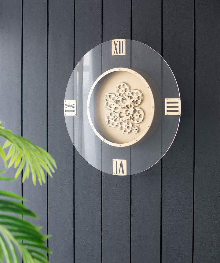 Buy farmhouse furniture 23.5" Wall Clock Round Moving Gear Roman Numeral - Modern Cottage Farmhouse Furniture