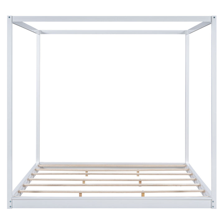 Buy farmhouse furniture King Size Canopy Platform Bed with Support Legs,White - Modern Cottage Farmhouse Furniture