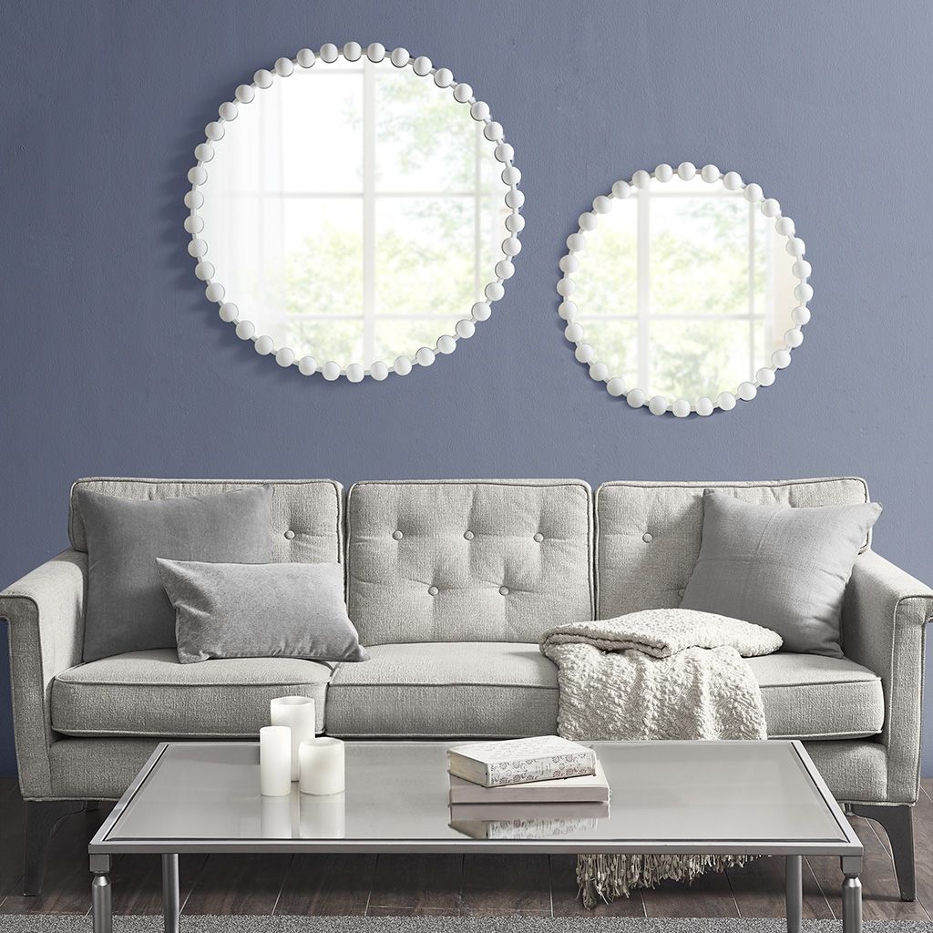 Buy farmhouse furniture White Beaded Round Wall Mirror 27"D - Modern Cottage Farmhouse Furniture