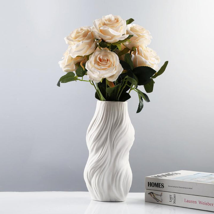 Buy farmhouse furniture White Ceramic Vase Ornament Flower Arrangement - Modern Cottage Farmhouse Furniture